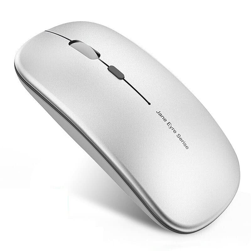 Uciefy Q5 Slim Rechargeable Wireless Mouse, 2.4G Portable Optical Silent Ultra Thin Wireless Computer Mouse with USB Receiver and Type C Adapter, Compatible with PC, Laptop, Notebook, Desktop (Silver) - Image 1